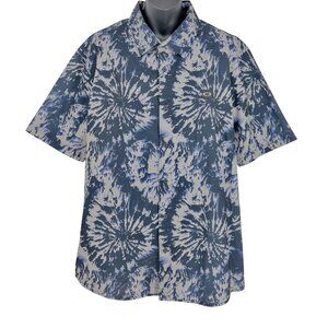 Oakley Mens XL Short Sleeve Button-Up Tie-Dye Shirt Blue Gray Regular Fit